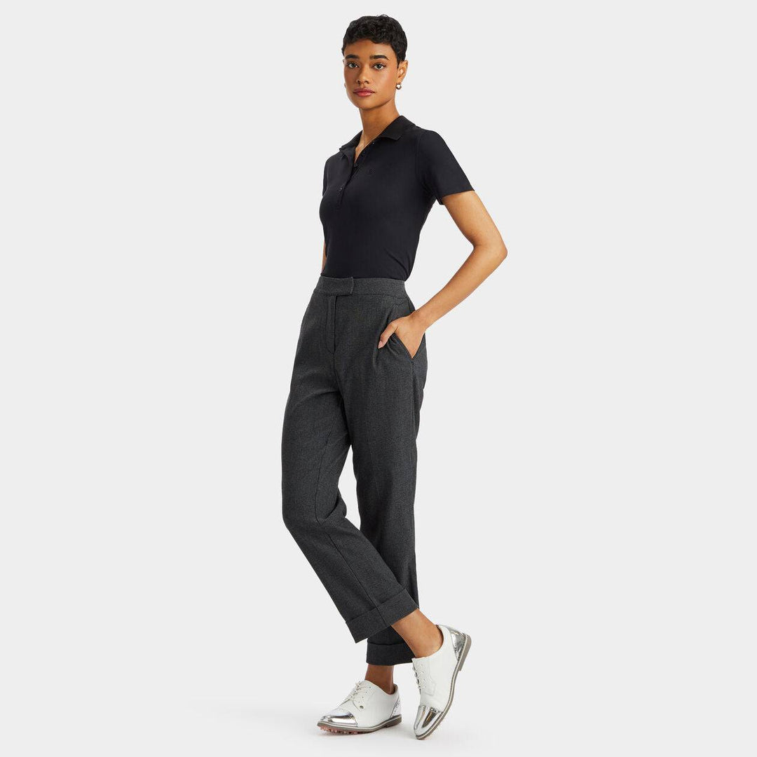 G/FORE WOMEN'S CUFFED GLEN PLAID STRETCH PLAID TROUSERS - CHARCOAL HEATHER GREY