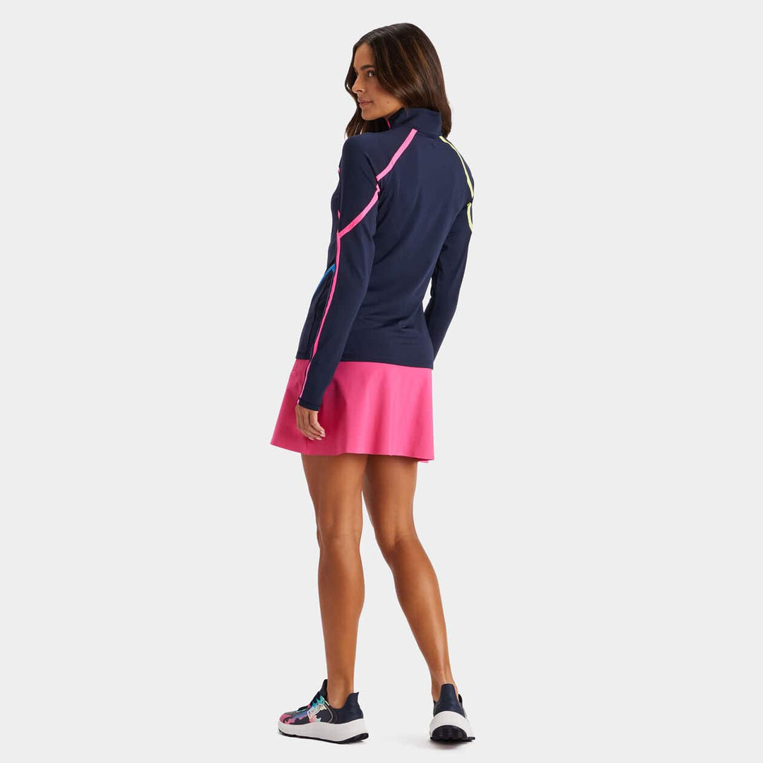 G/FORE WOMEN'S COLOUR BLOCK TECH JERSEY QUARTER ZIP PULLOVER - TWILIGHT
