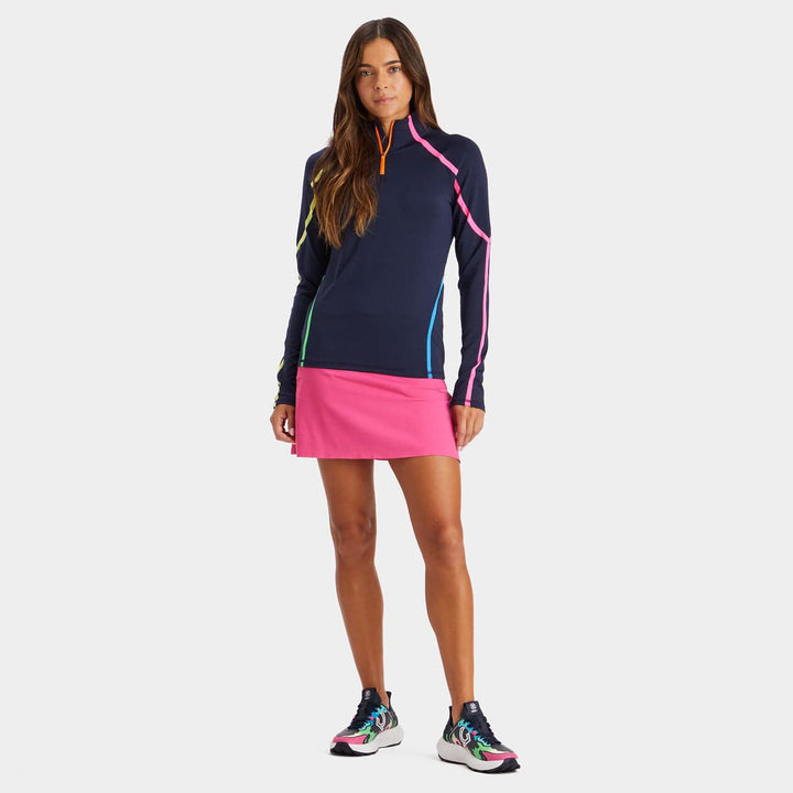 G/FORE WOMEN'S COLOUR BLOCK TECH JERSEY QUARTER ZIP PULLOVER - TWILIGHT