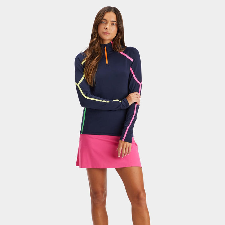 G/FORE WOMEN'S COLOUR BLOCK TECH JERSEY QUARTER ZIP PULLOVER - TWILIGHT