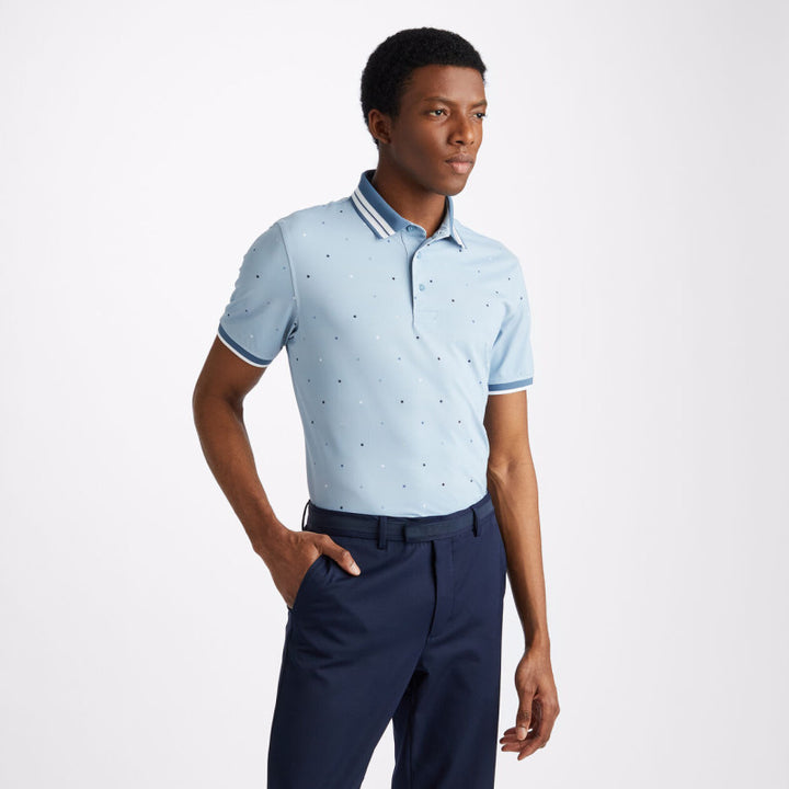 G/FORE MEN'S MINI STARS BANDED SLEEVE TECH PIQUÉ POLO - FJORD BLUE
