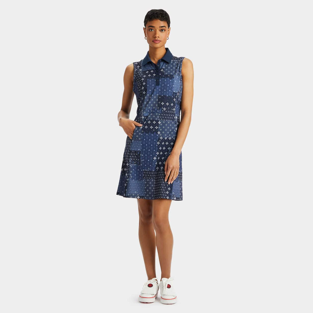 G/Fore Womens Boro Print Pique Sleeveless Polo Dress - TWILIGHT