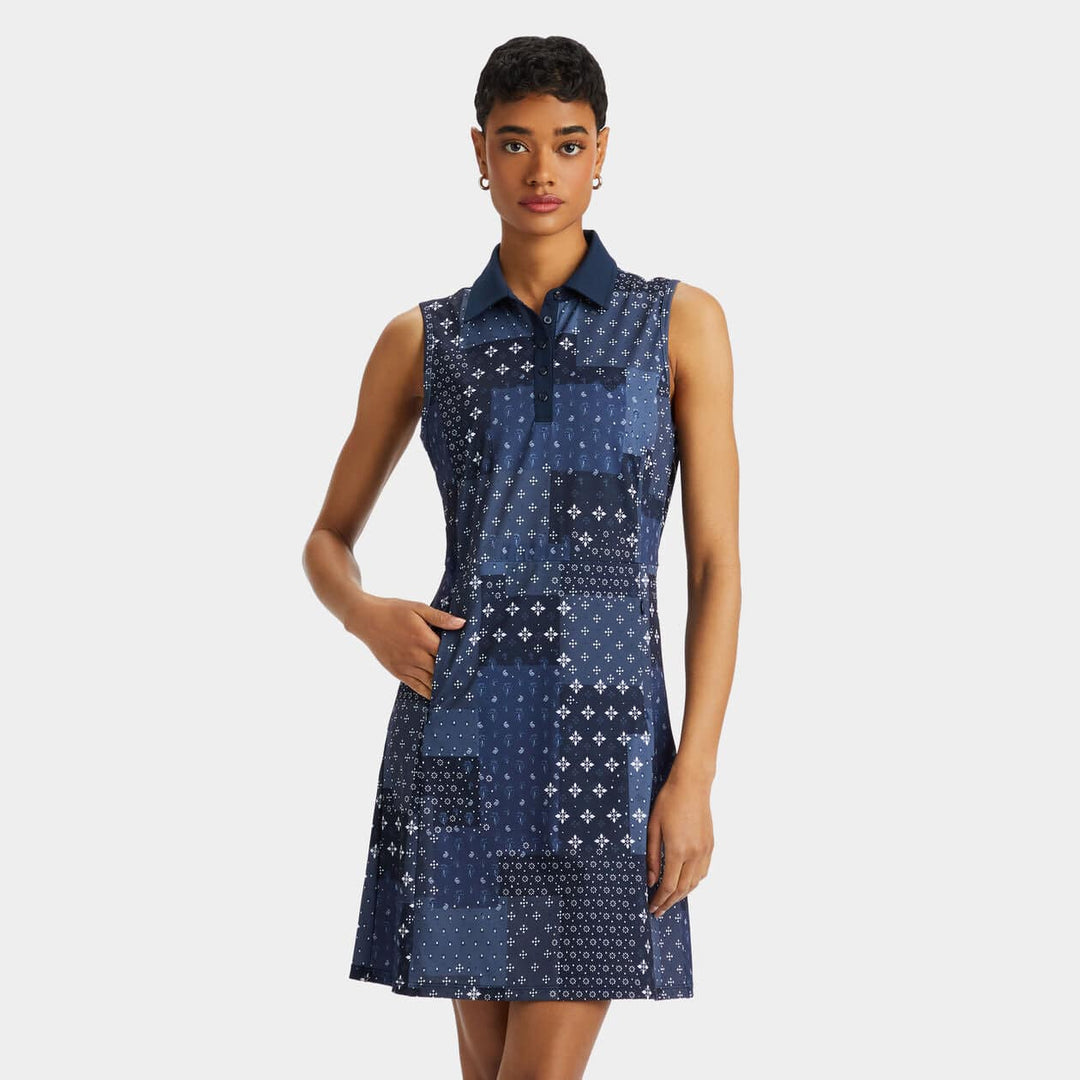 G/Fore Womens Boro Print Pique Sleeveless Polo Dress - TWILIGHT