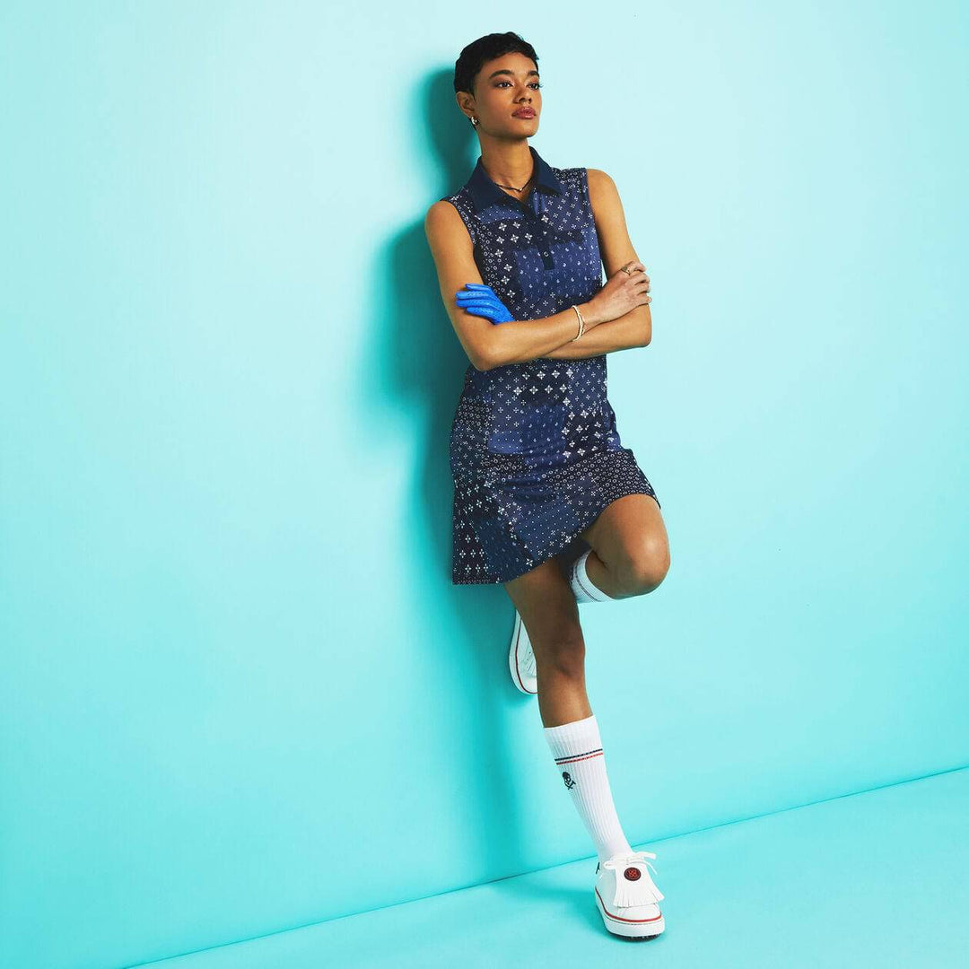 G/Fore Womens Boro Print Pique Sleeveless Polo Dress - TWILIGHT
