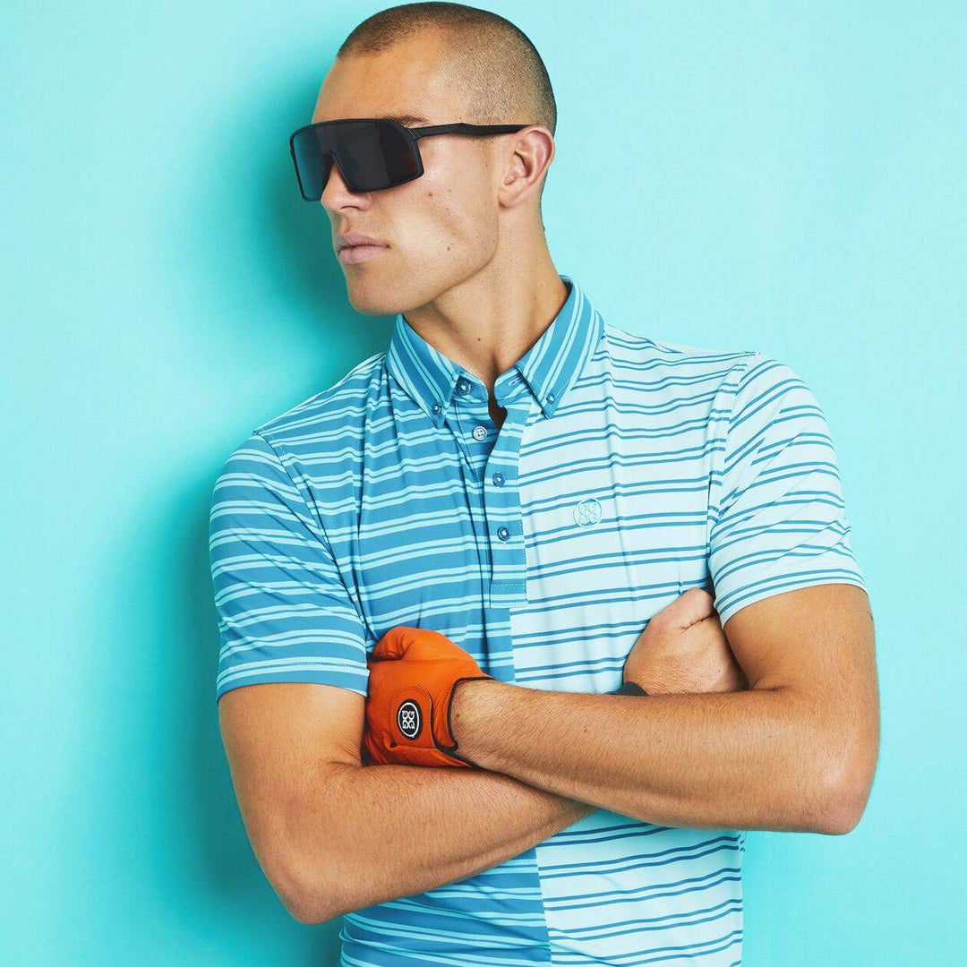 G/FORE MEN'S SPLIT STRIPE CONTRAST TECH JERSEY POLO - SEAGLASS