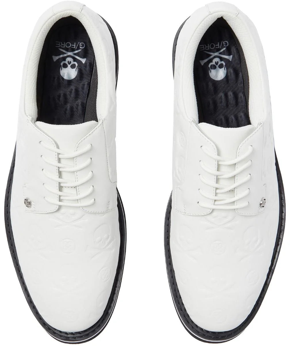 G/FORE MEN'S GALLIVANTER DEBOSSED SKULL & TEES LEATHER GOLF SHOE - SNOW / ONYX