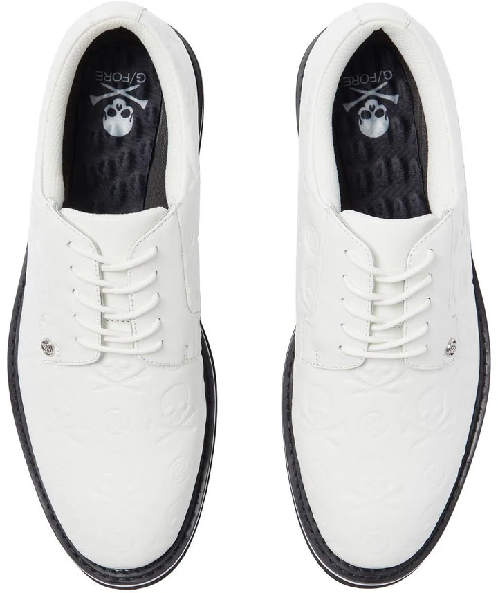 G/FORE MEN'S GALLIVANTER DEBOSSED SKULL & TEES LEATHER GOLF SHOE - SNOW / ONYX
