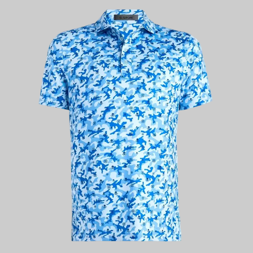 G/FORE MEN'S MAPPED ICON CAMO TECH JERSEY MODERN SPREAD COLLAR POLO - BAJA