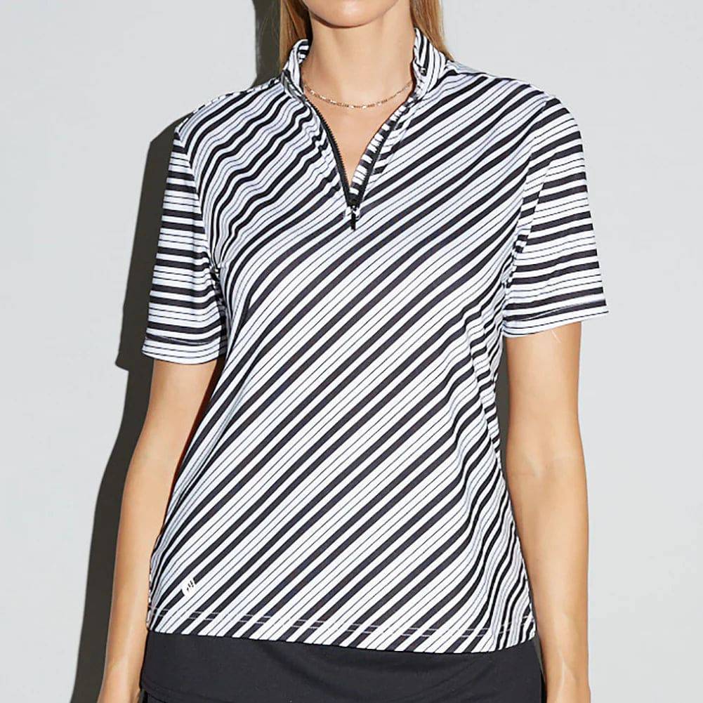 GGblue Womens Liza Short Sleeve Golf Polo - BLACK DIAGONAL STRIPE