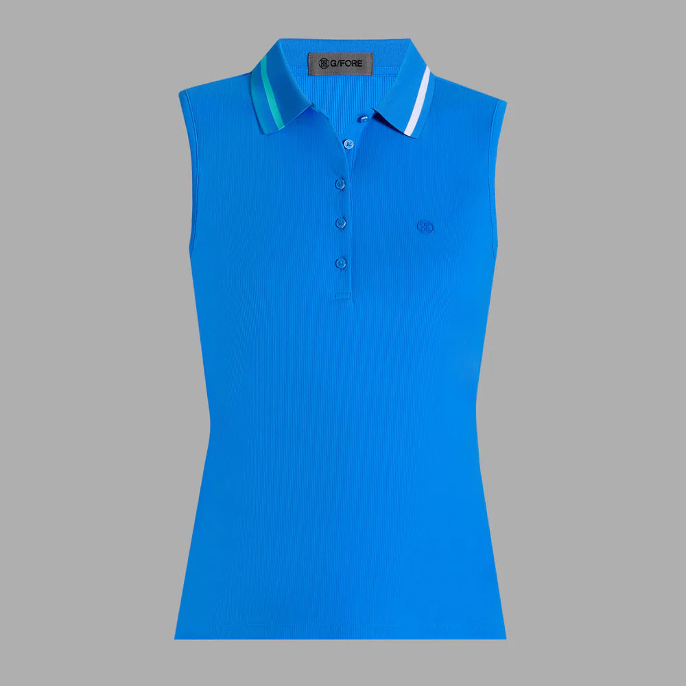 G/FORE WOMENS RIBBED TECH NYLON SLEEVELESS POLO - LISBON