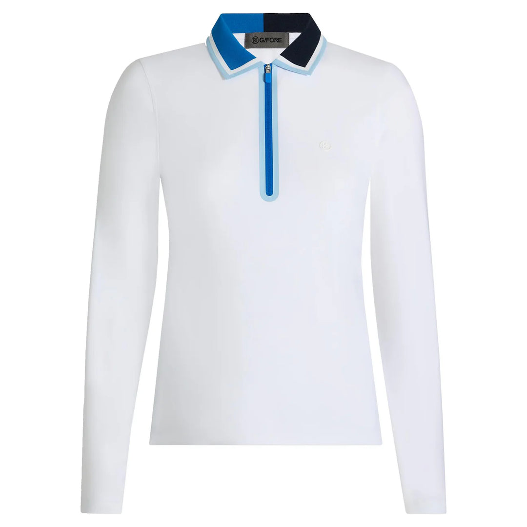 G/FORE WOMENS SILKY TECH NYLON QUARTER ZIP LONG SLEEVE POLO -  SNOW / LISBON