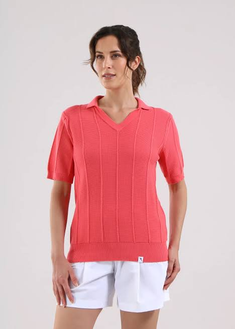 Chervo Women's NASSA 3/4 Sleeve Knitted Cotton Polo - ROSE