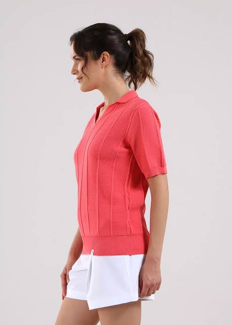 Chervo Women's NASSA 3/4 Sleeve Knitted Cotton Polo - ROSE