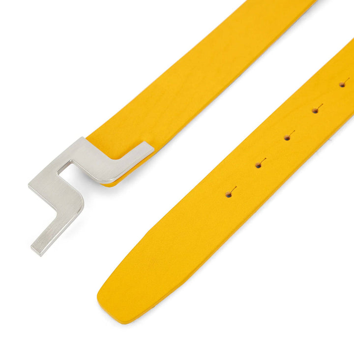 J.Lindeberg Mens Bridger Leather Belt - CITRUS