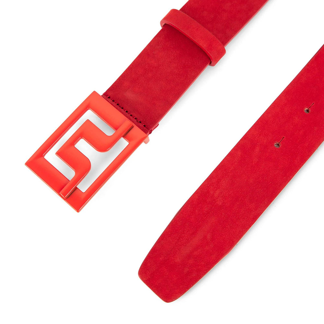 J.Lindeberg Mens Slater Leather Belt - FIERY RED