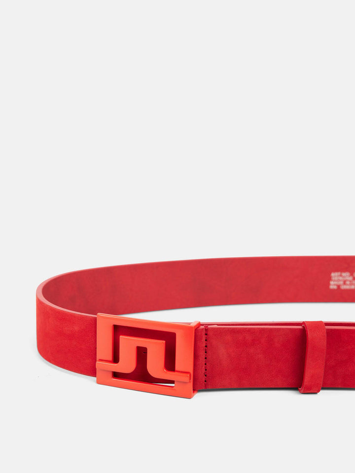J.Lindeberg Mens Slater Leather Belt - FIERY RED