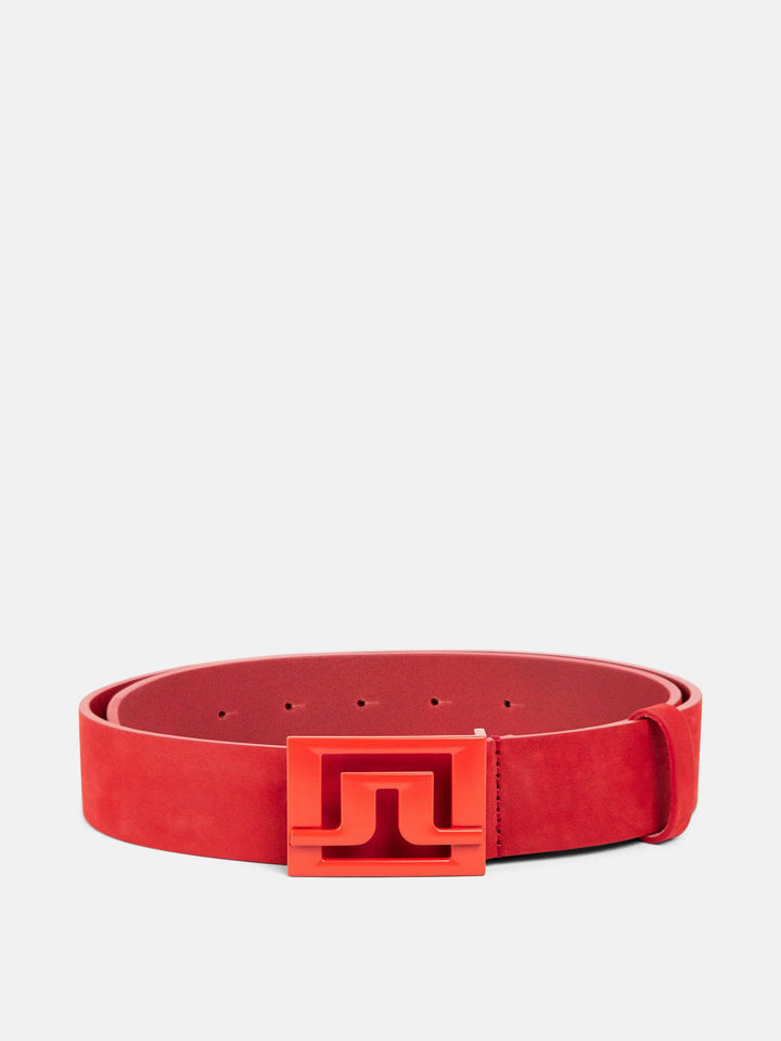J.Lindeberg Mens Slater Leather Belt - FIERY RED
