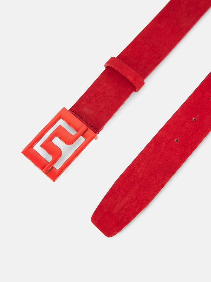 J.Lindeberg Mens Slater Leather Belt - FIERY RED