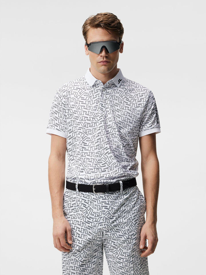 J.Lindeberg Mens Tour Tech Regular Fit Print Polo - WHITE OUTLINE BRIDGE SWIRL