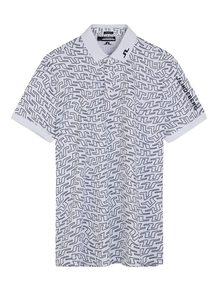 J.Lindeberg Mens Tour Tech Regular Fit Print Polo - WHITE OUTLINE BRIDGE SWIRL