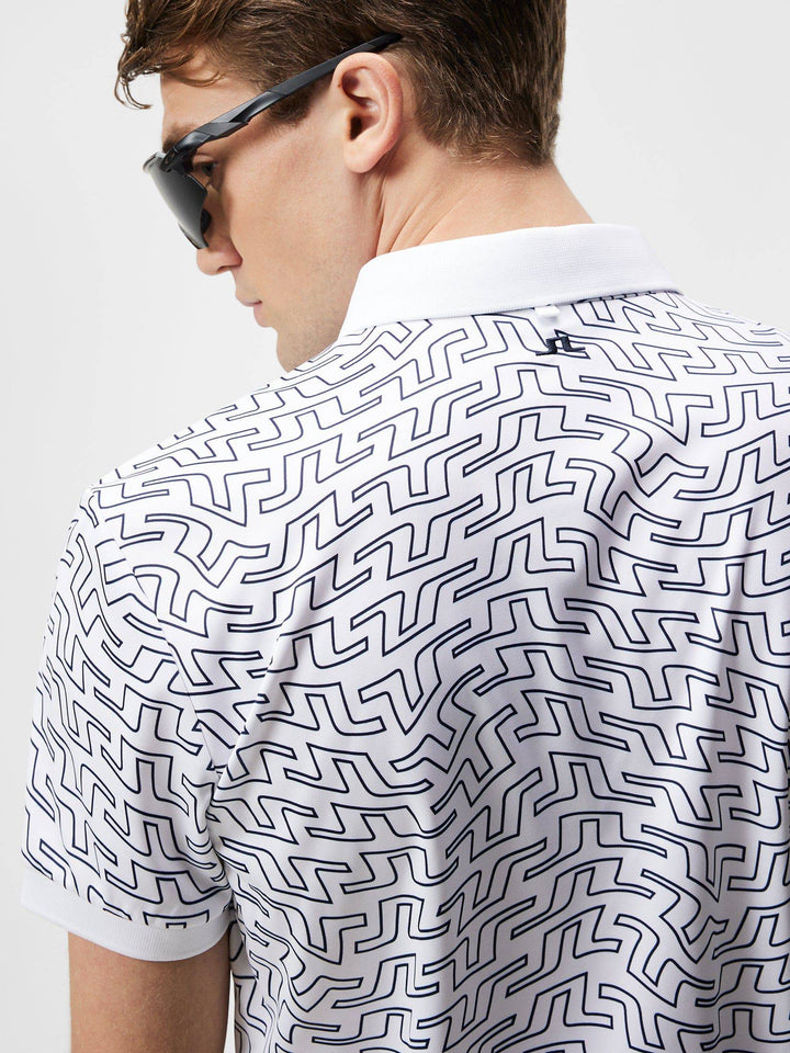 J.Lindeberg Mens Tour Tech Regular Fit Print Polo - WHITE OUTLINE BRIDGE SWIRL