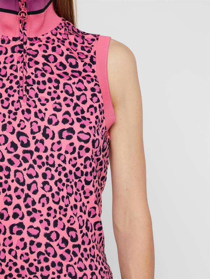 J.Lindeberg Womens AUDREY TX JERSEY GOLF POLO - PINK LEOPARD