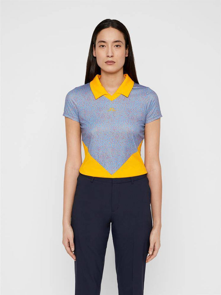 J.Lindeberg Womens BIRGIT TX JERSEY GOLF POLO - LAKE BLUE DOT