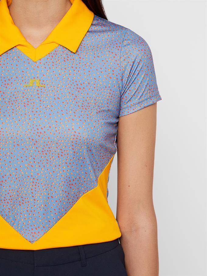J.Lindeberg Womens BIRGIT TX JERSEY GOLF POLO - LAKE BLUE DOT