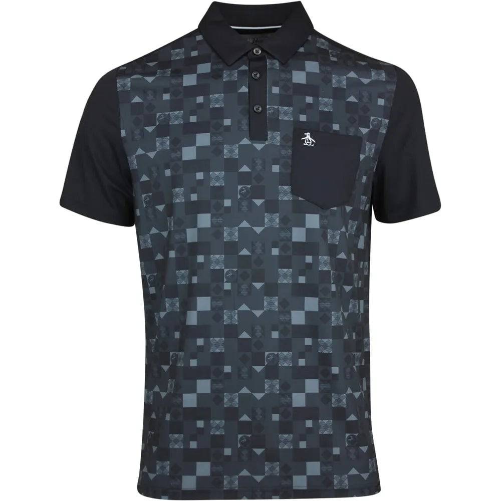 Original Penguin Mens Checkerboard Print Colour Block Golf Polo Shirt - CAVIAR