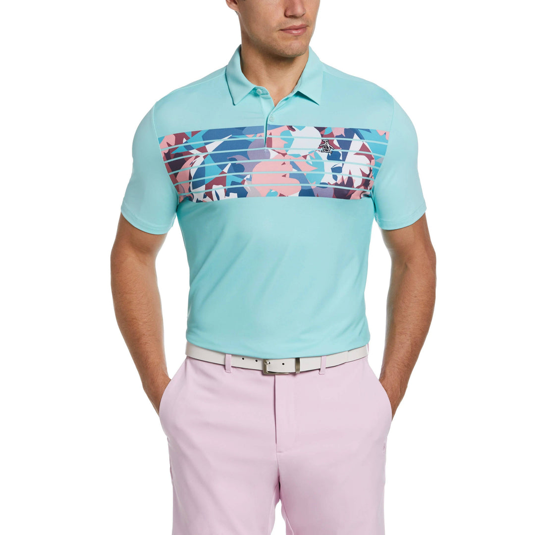 Original Penguin Mens Engineered Floral Stripe Print Golf Shirt Polo - LIMPET SHELL