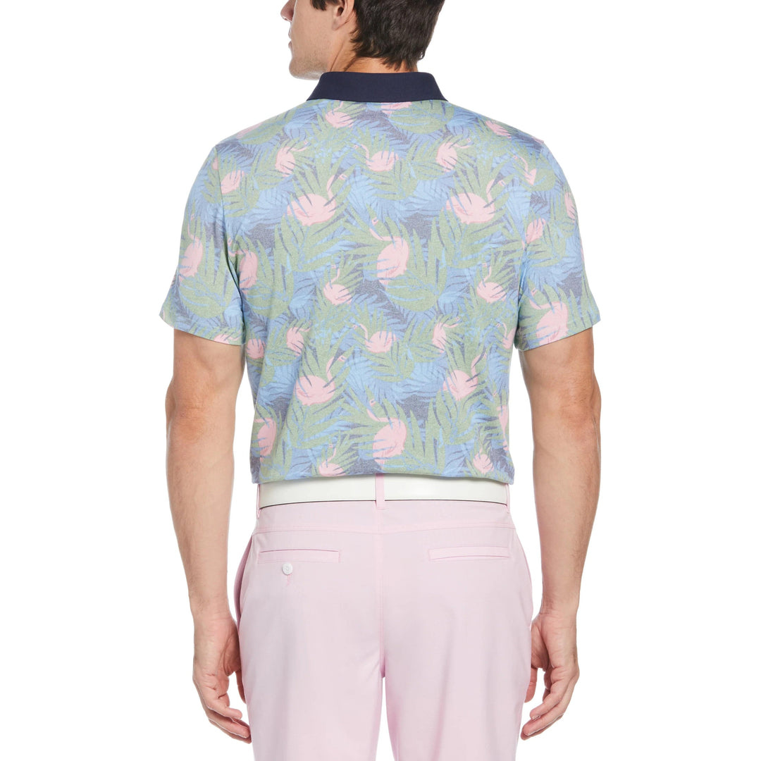 Original Penguin Mens Filtered Flamingo Print Stretch Golf Polo Shirt - BLACK IRIS