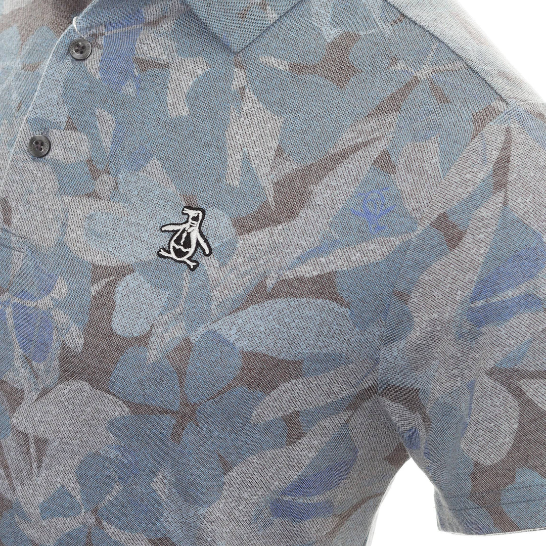 Original Penguin Mens Filtered Floral Camo Print Stretch Golf Polo Shirt - CAVIAR