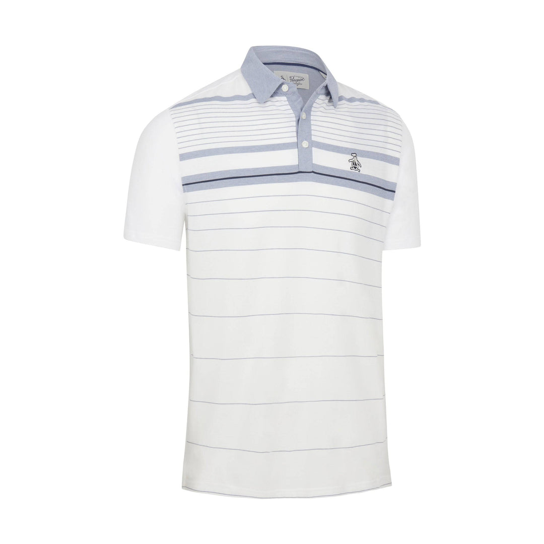 Original Penguin Mens Heritage Fine Line Stretch Golf Polo Shirt - BRIGHT WHITE