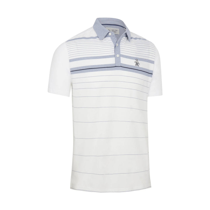 Original Penguin Mens Heritage Fine Line Stretch Golf Polo Shirt - BRIGHT WHITE