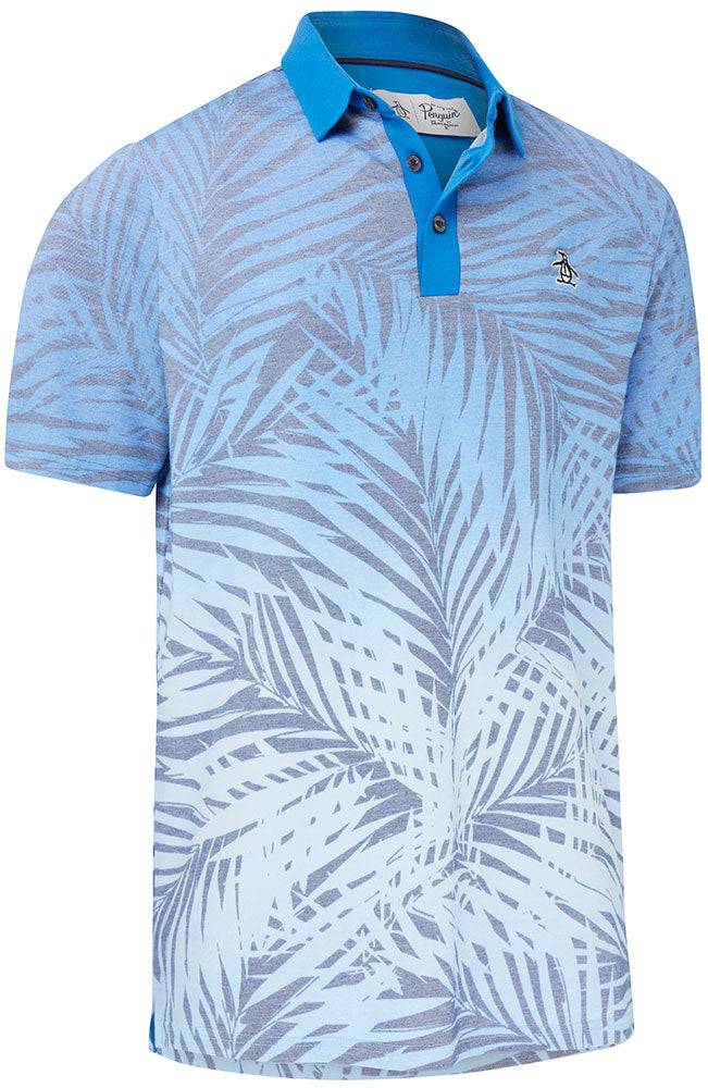 Original Penguin Mens Resort Leaf Print Golf Polo Shirt - BLUE TATTOO