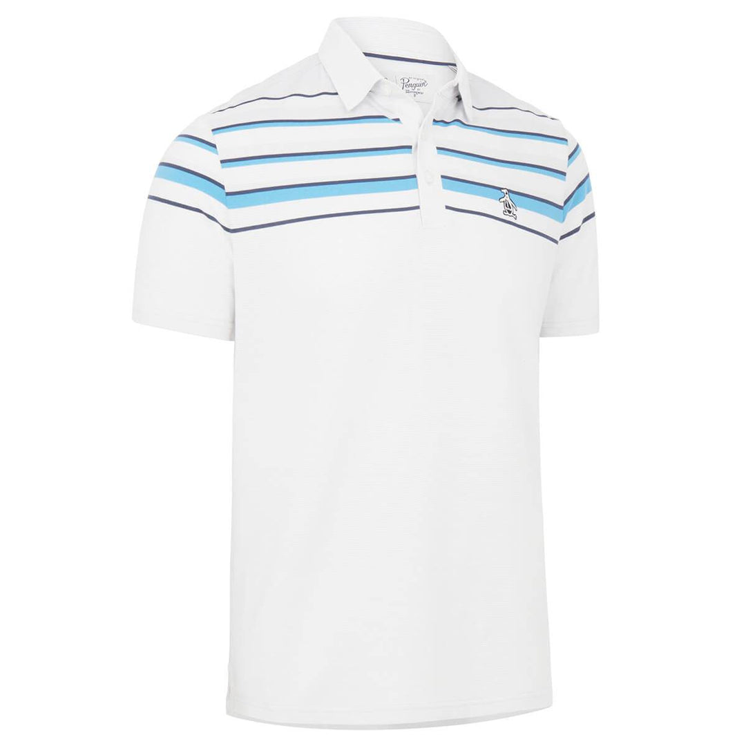 Original Penguin Mens Slub Color Block Striped Stretch Golf Polo Shirt - BRIGHT WHITE
