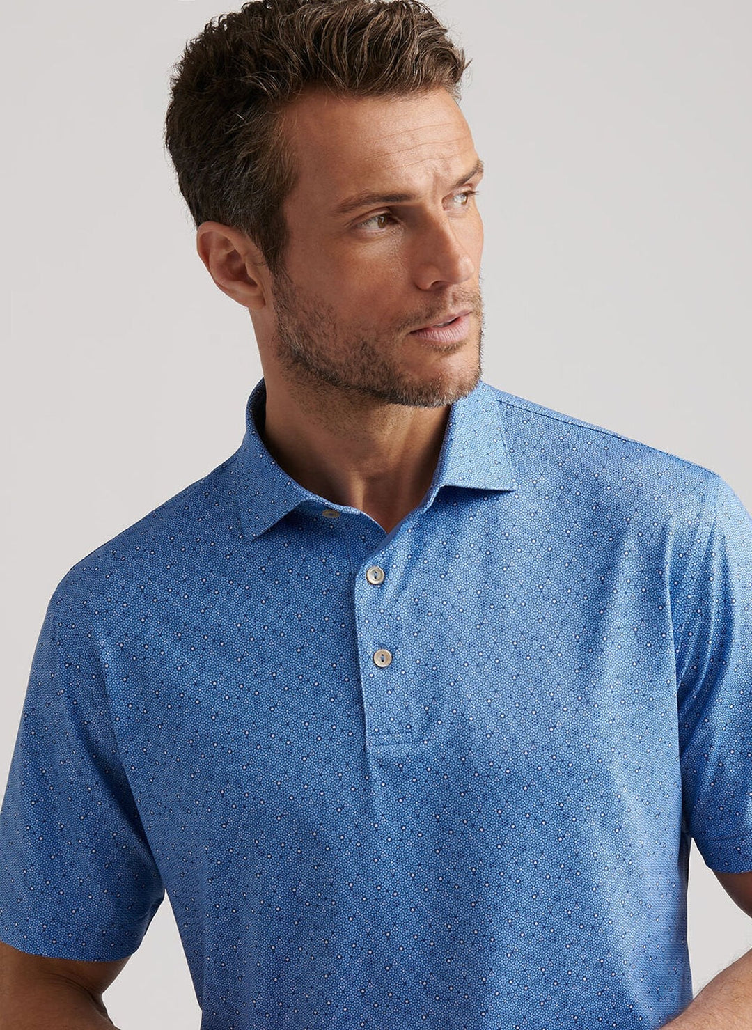 Peter Millar Men's Classic Fit Costanzo Geo Performance Jersey Polo - EVENING TIDE