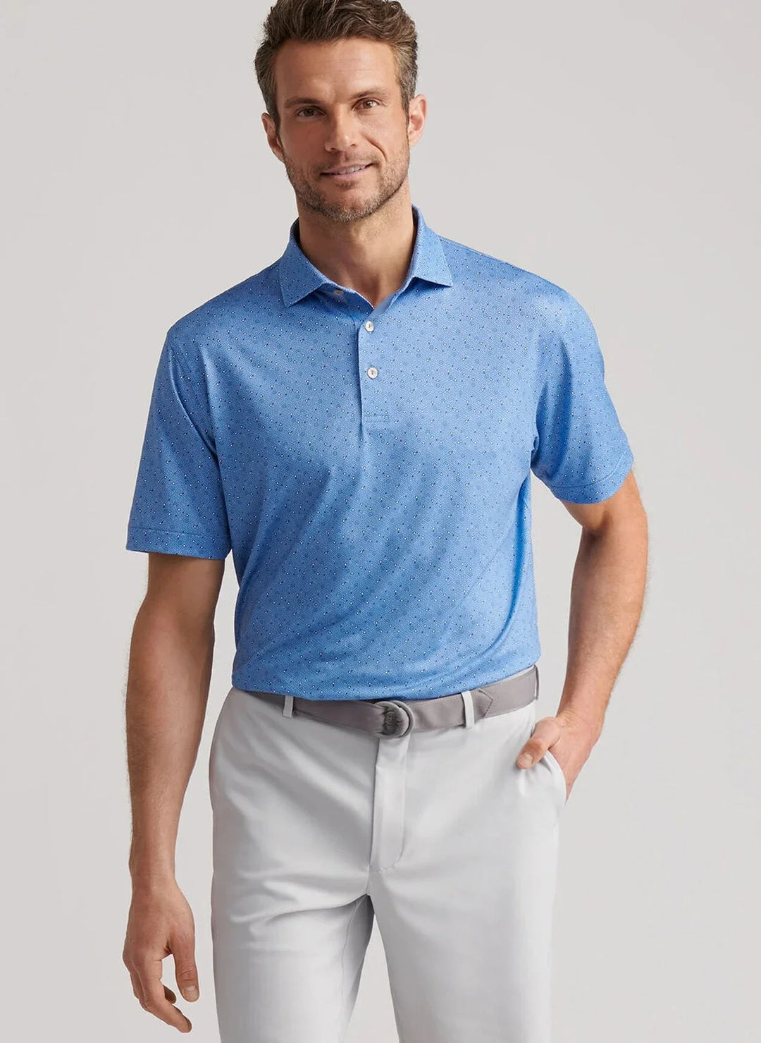 Peter Millar Men's Classic Fit Costanzo Geo Performance Jersey Polo - EVENING TIDE