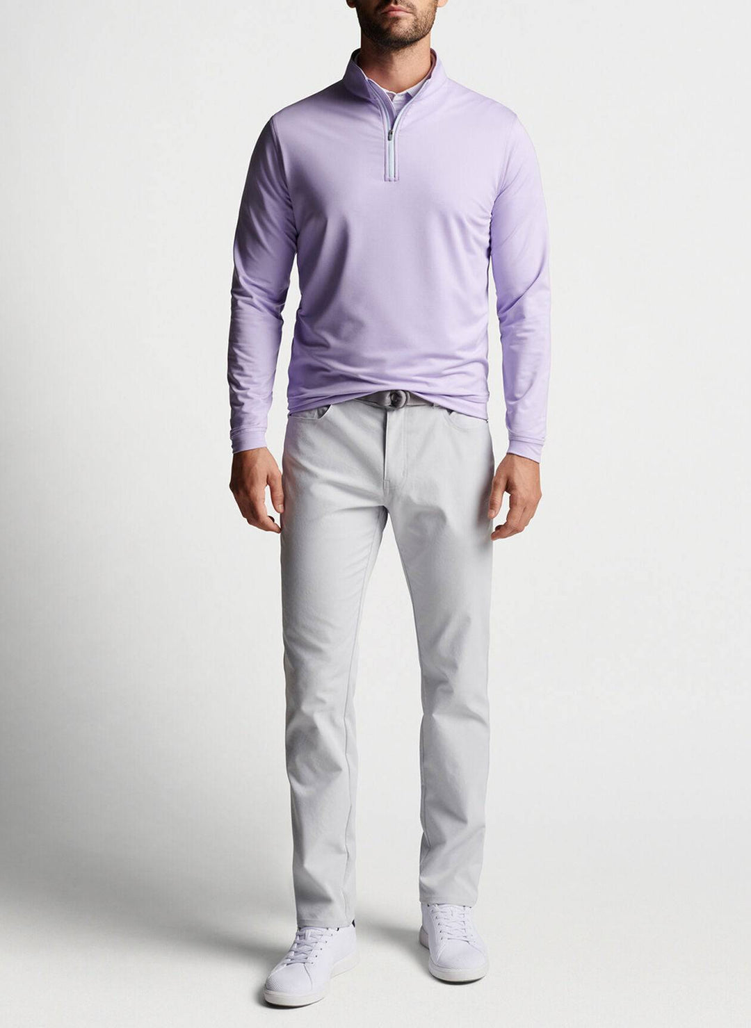Peter Millar Mens Perth Mélange Performance Quarter Zip - MOONFLOWER