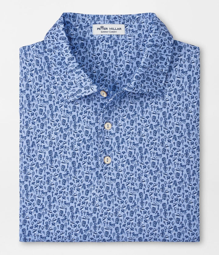 Peter Millar Mens Classic Fit Blackstone Performance Jersey Polo Sean Self Collar - ICEBERG BLUE