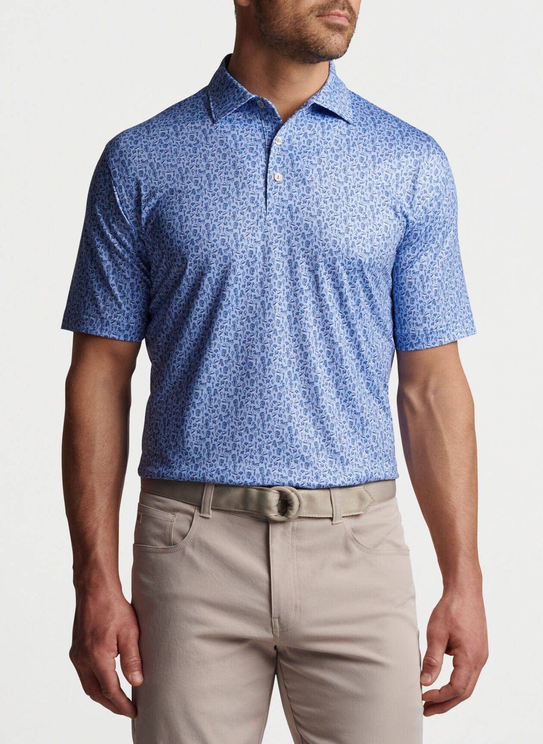 Peter Millar Mens Classic Fit Blackstone Performance Jersey Polo Sean Self Collar - ICEBERG BLUE