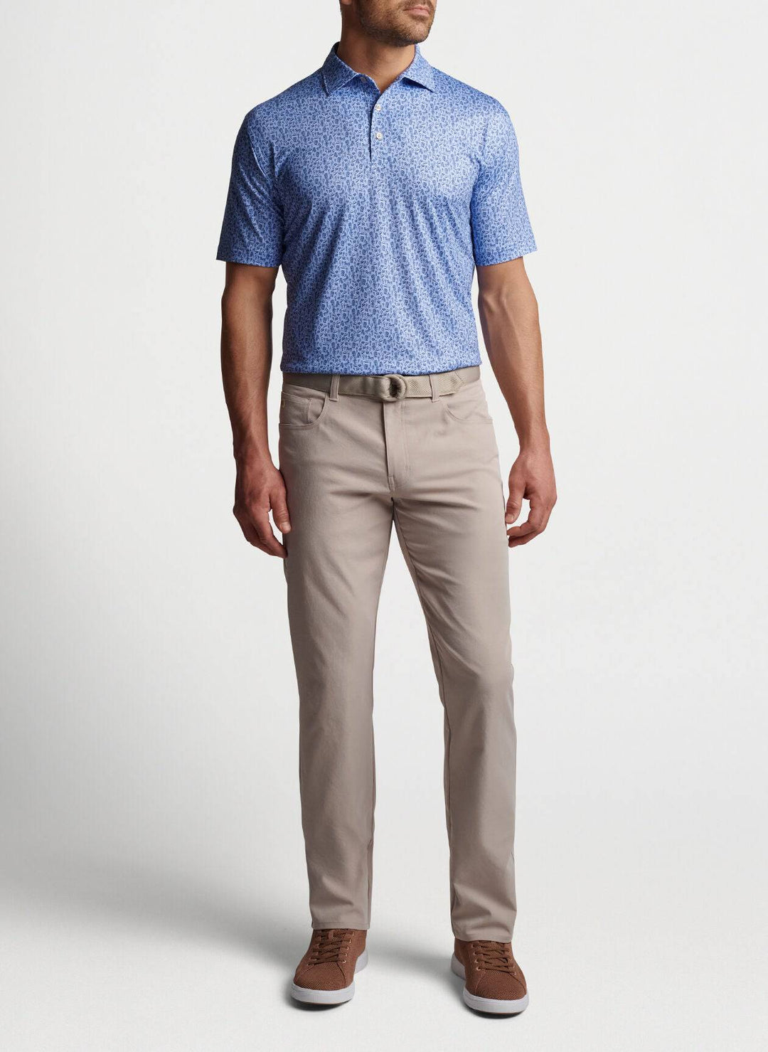 Peter Millar Mens Classic Fit Blackstone Performance Jersey Polo Sean Self Collar - ICEBERG BLUE
