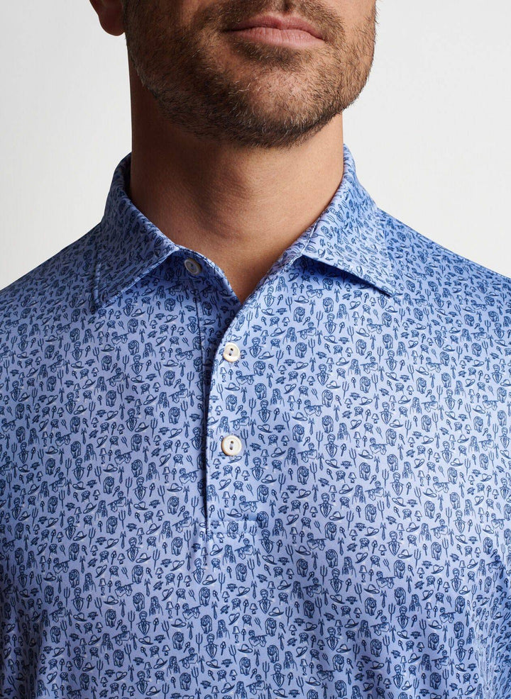 Peter Millar Mens Classic Fit Blackstone Performance Jersey Polo Sean Self Collar - ICEBERG BLUE