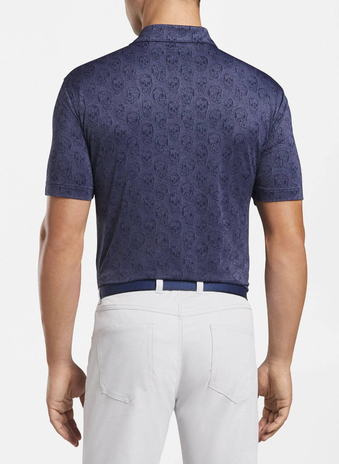 Peter Millar Mens Classic Fit Carl Skull Performance Jacquard Polo - NAVY