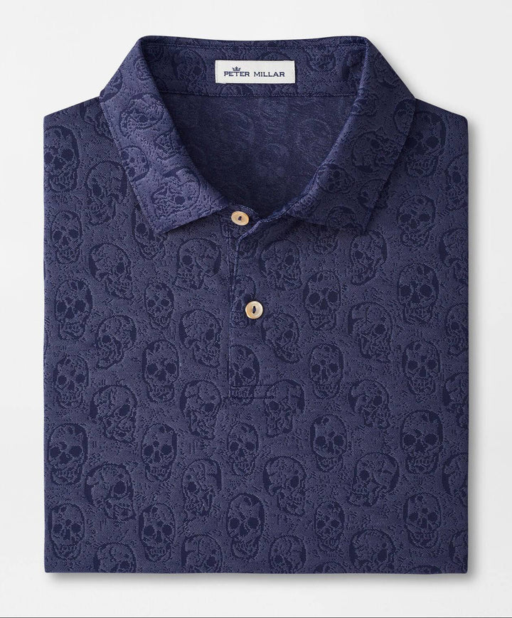 Peter Millar Mens Classic Fit Carl Skull Performance Jacquard Polo - NAVY