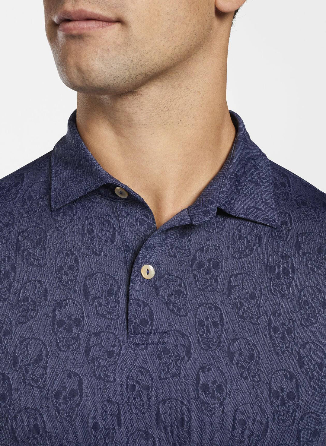 Peter Millar Mens Classic Fit Carl Skull Performance Jacquard Polo - NAVY
