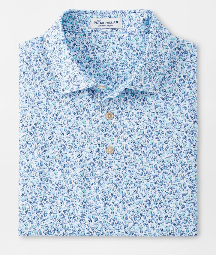 Peter Millar Mens Classi Fit Dazed & Transfused Performace Jersey Polo Sean - WHITE