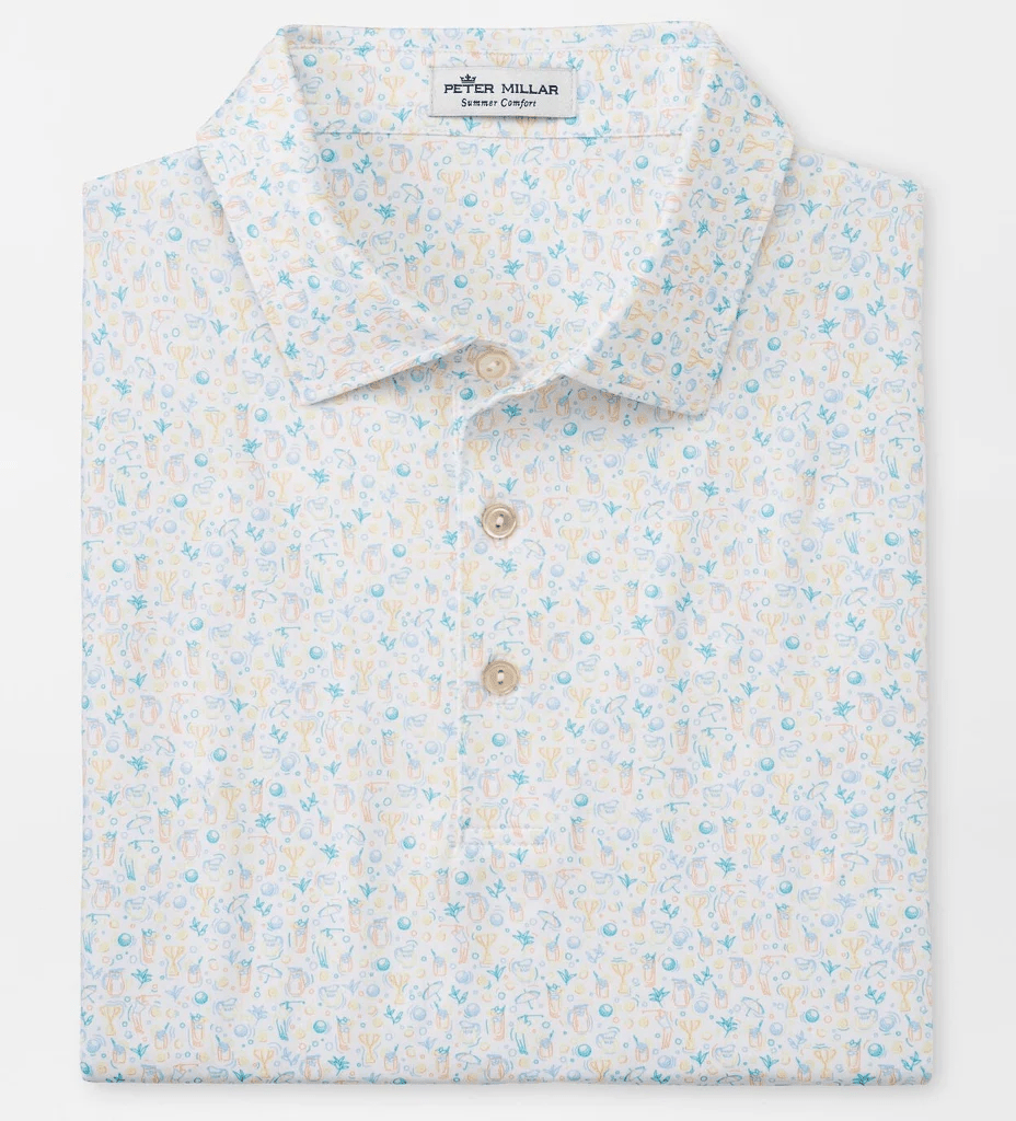 Peter Millar Men's Classic Fit Half and Half Performance Polo - WHITE