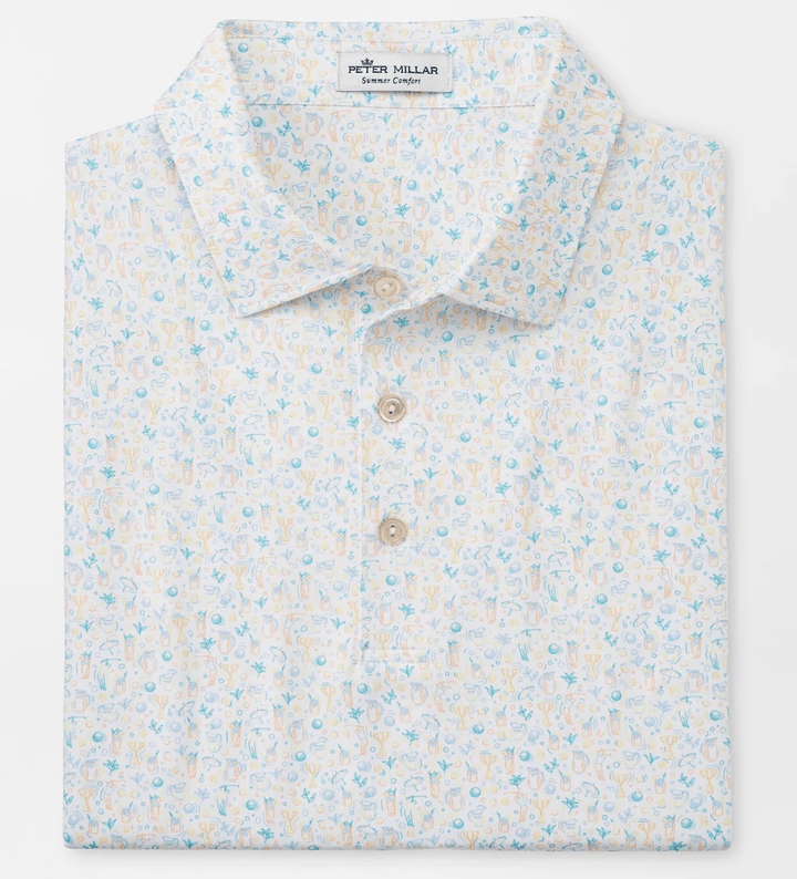 Peter Millar Men's Classic Fit Half and Half Performance Polo - WHITE