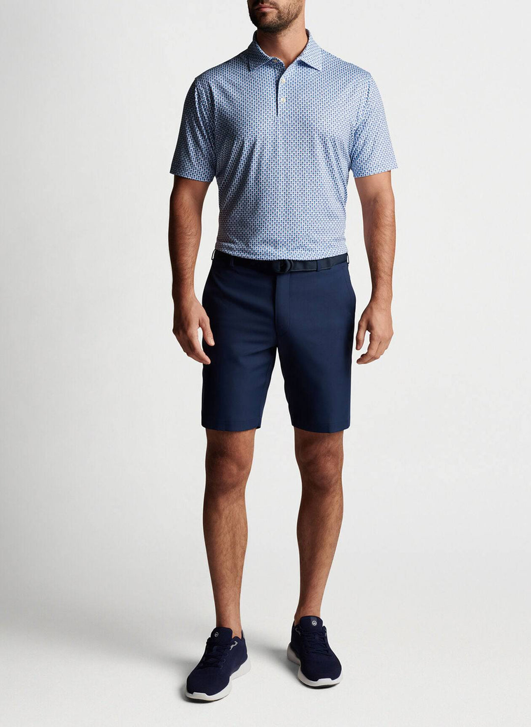 Peter Millar Mens Classic Fit Piña Skullada Performance Jersey Polo - WHITE/RADIANT BLUE